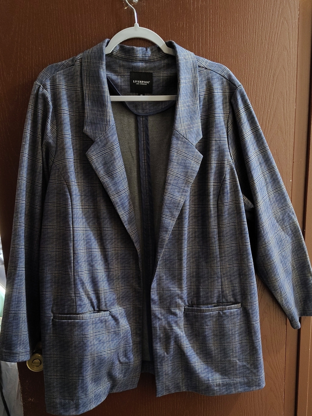 Liverpool Gray and Blue Plaid Blazer Jacket